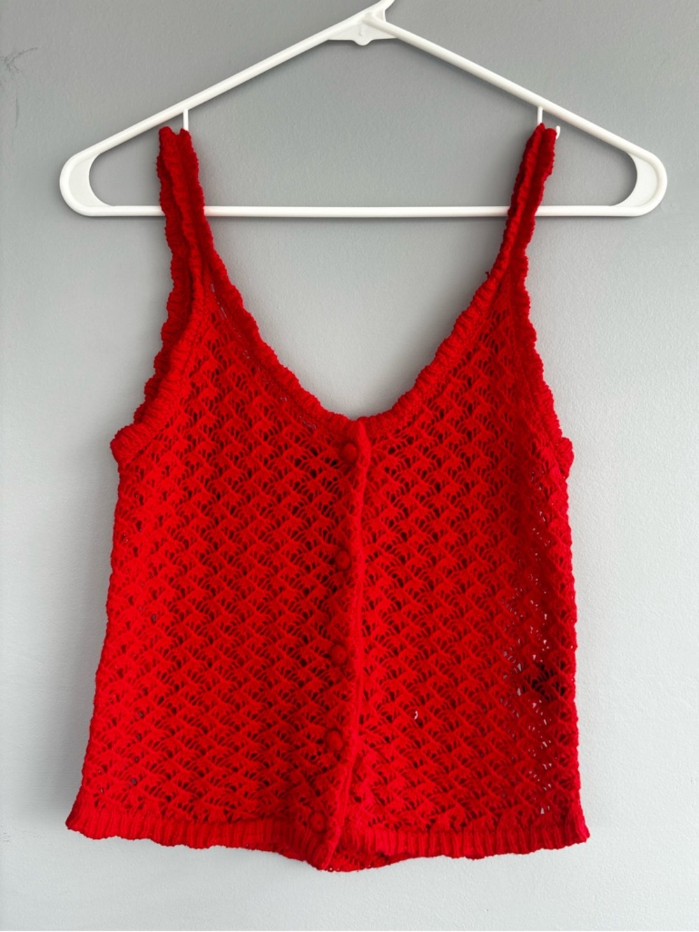 Red Crochet Knit Tank Top - Women
